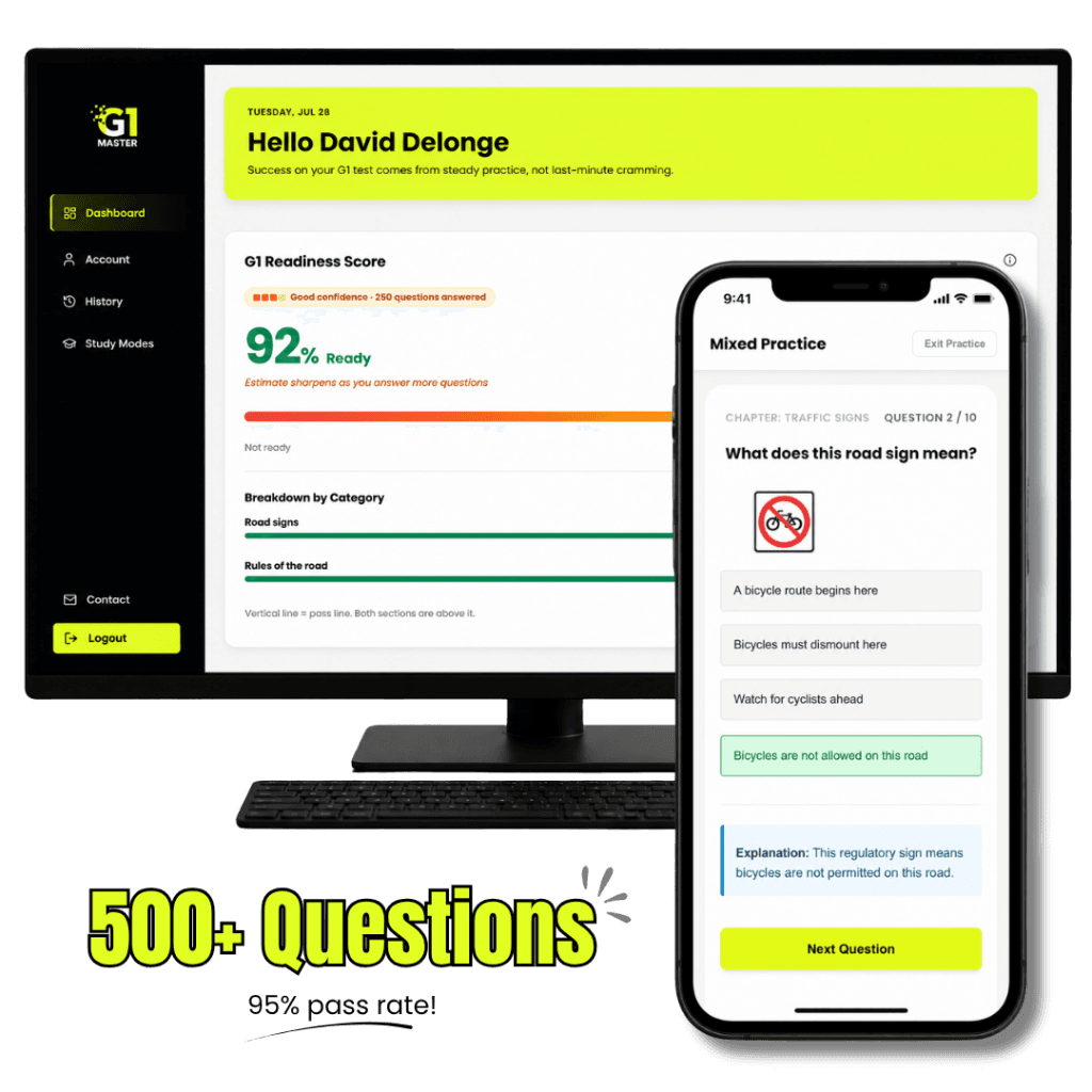G1 Master App โ Dashboard and Practice Question